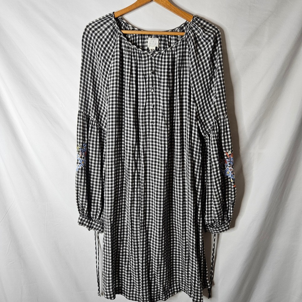 Caslon Gingham Boho Peasant Embroidered Long Sleeve Dress sz XL
